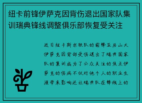 纽卡前锋伊萨克因背伤退出国家队集训瑞典锋线调整俱乐部恢复受关注